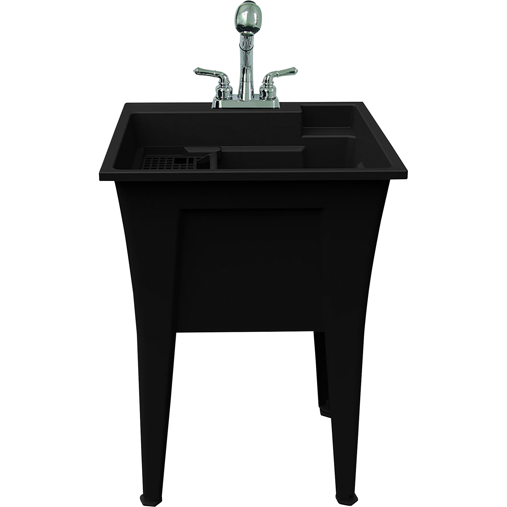 Rugged Tub Garage and Laundry Sink with Pull-Out Faucet, 24in.W, Black, Polypropylene, Model# B24BK1